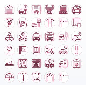 35 256x256 Regular Line Icons for Parking with Pixel Optimized precision vector