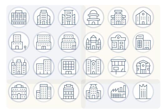 24 Icons for Modern Building featuring 256x256 PIXEL Perfect Thin Line Graphics vector