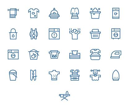25 256x256 regular línea íconos optimizado para lavandería píxel alineado monitor vector