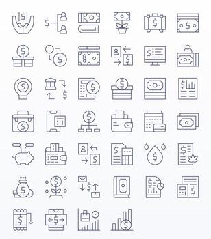 Income Digital Pack containing 40 Pixel Optimized Thin Line High Resolution Icons vector