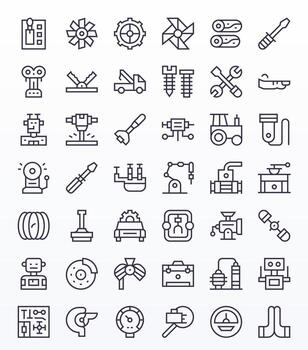 Mechanical Essential Set including 42 PIXEL Perfect Regular Line 128x128 Icons vector