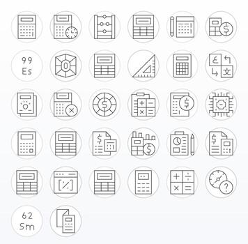 Calculation Icon Repository containing 32 Thin Line 64x64 Editable graphics vector