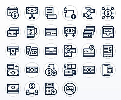 débito alto resolución icono paquete con 28 negrita línea cuadrícula equipado elementos vector