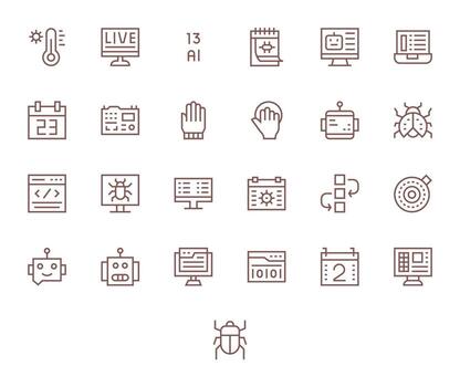 Program Design Icons featuring 25 PIXEL Perfect Regular Line Style vector