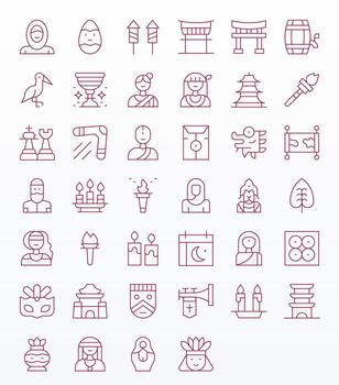 Tradition Icon Library with 40 Thin Line High Resolution Pixel Aligned Designs vector