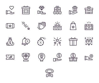 Reward Exclusive Set featuring 25 Regular Line Pixel Optimized 64x64 Icons vector