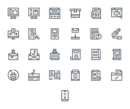 25 píxel alineado íconos temática alrededor digital archivo en alto resolución regular línea formato vector