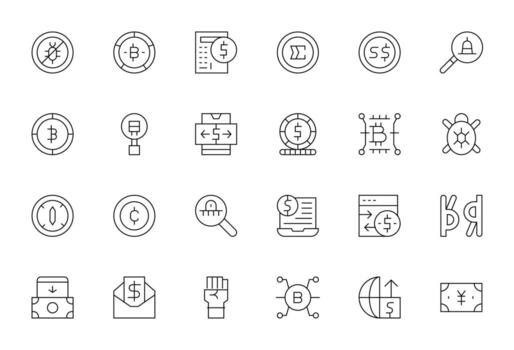 Digital Currency Exclusive Set featuring 24 Thin Line Pixel Aligned High Resolution Icons vector