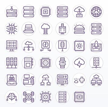 informática icono conjunto con 35 regular línea retina Listo editable gráficos vector