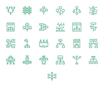 Branching 256x256 Icon Pack with 25 Regular Line Editable Elements vector