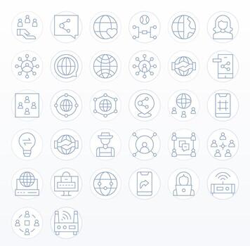 32 íconos para redes optimizado en cuadrícula equipado alto resolución Delgado línea resolución vector