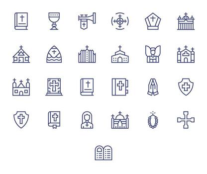 25 Regular Line Pixel Optimized Icons for Christianity Graphics vector