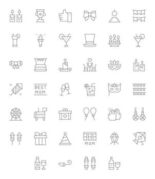 Celebration Complete Package with 40 High Resolution Thin Line Pixel Aligned Icons vector