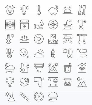 40 Thin Line Pixel Optimized Icons for Temperature Graphics vector