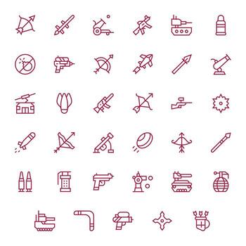 Projectile Scalable Set featuring 35 Display Perfect Regular Line 256x256 Icons vector