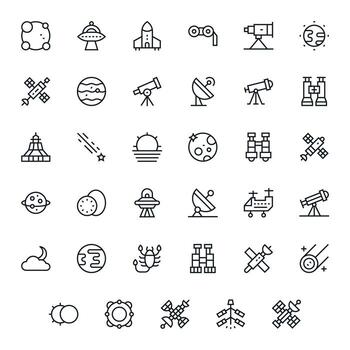 35 64x64 Regular Line Icons optimized for Astronomy PIXEL Perfect display vector
