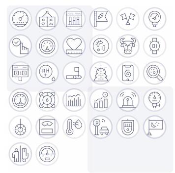 32 Retina Ready Thin Line Icons for Indicator with Grid Fitted precision vector