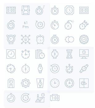 40 Icons for Timer optimized in Pixel Optimized 256x256 Thin Line resolution vector