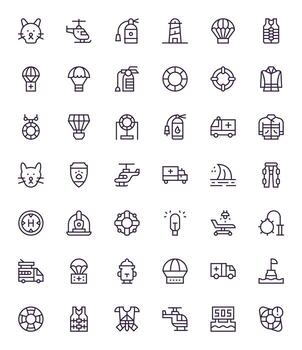 42 Icons for Rescue optimized in Grid Fitted 64x64 Regular Line resolution vector