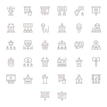 Lecture High Resolution Icon Pack with 32 Thin Line Pixel Optimized Elements vector