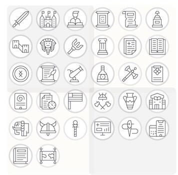 32 PIXEL Perfect Thin Line Icons designed for History Interface vector