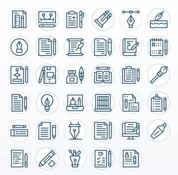 35 Regular Line Icons for Pen in crisp 64x64 Pixel Optimized resolution vector