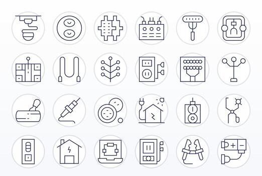 24 Icons inspired by Wiring in Pixel Optimized 256x256 Thin Line quality vector
