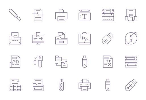 24 128x128 Delgado línea íconos para Copiar con píxel alineado precisión vector