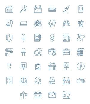 Electrical Icon Arsenal with 40 High Resolution Thin Line Pixel Aligned designs vector