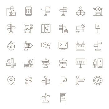 Delgado línea editable íconos desde orientación conjunto con 32 128x128 íconos vector