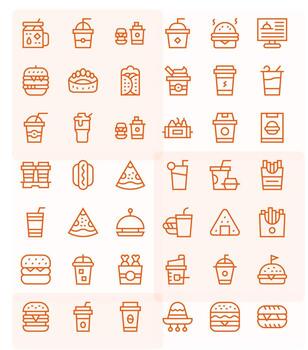 42 256x256 Icons for Takeaway in Grid Fitted Regular Line Format vector