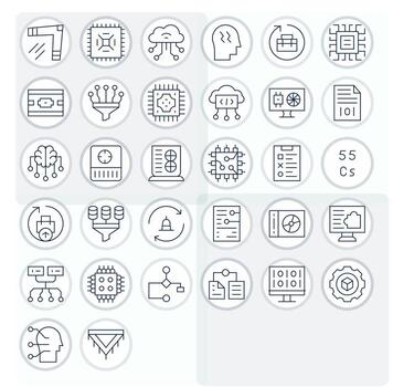 Data Processing Modern Collection with 32 Thin Line 64x64 Grid Fitted Icons vector