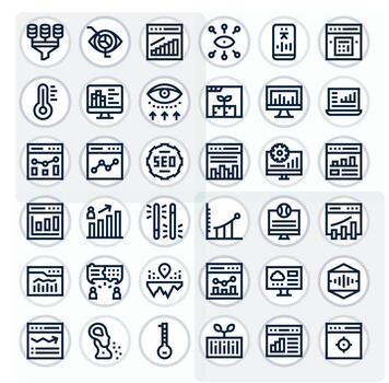 analítica icono conjunto con 36 negrita línea 64 x 64 píxel alineado gráficos vector