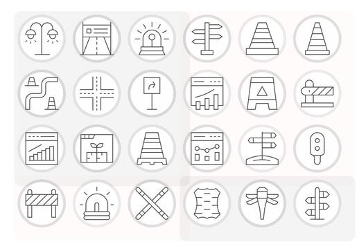 Traffic Scalable Set featuring 24 Grid Fitted Thin Line Retina Ready Icons vector