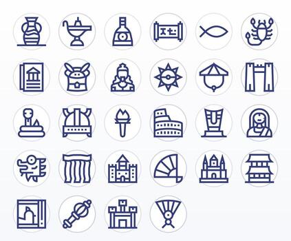 28 Display Perfect Icons themed around Ancient in Retina Ready Bold Line format vector