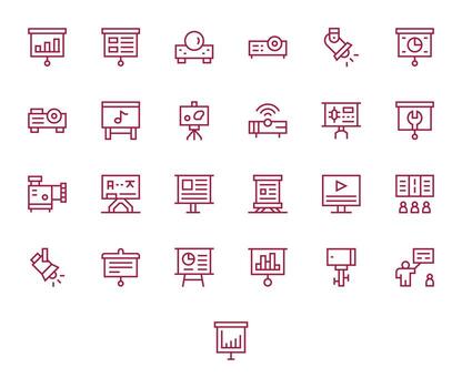 25 Icons for Projector featuring 128x128 Pixel Optimized Regular Line Graphics vector