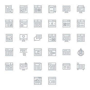 Blog Comprehensive Bundle with 32 Pixel Optimized Thin Line Retina Ready Icons vector