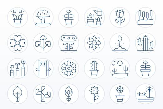24 Thin Line Icons designed for Flora in High Resolution Grid Fitted format vector