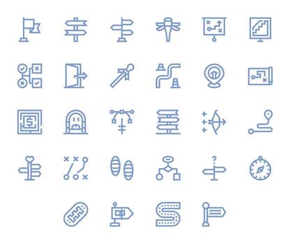 Path Icon Toolkit featuring 28 Grid Fitted High Resolution Bold Line elements vector