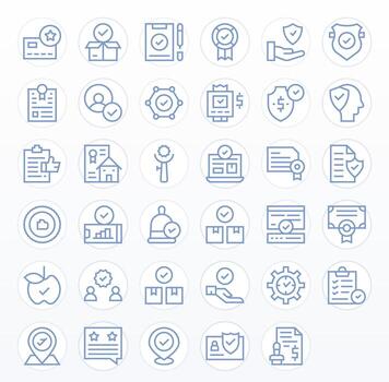 35 128x128 Icons for Validated in PIXEL Perfect Regular Line Format vector