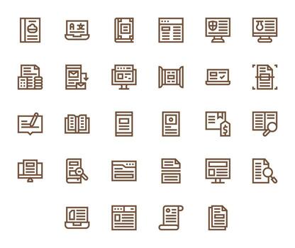 28 Icons for Digital Document optimized in Display Perfect 128x128 Bold Line resolution vector