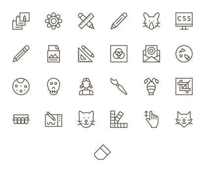 25 Icons for Graphic Design optimized in Grid Fitted 256x256 Regular Line resolution vector