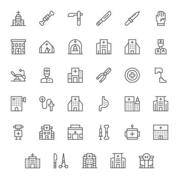 cirugía icono conjunto con 35 regular línea retina Listo monitor Perfecto gráficos vector