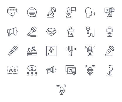 25 High Resolution Regular Line Icons for Speech with Editable precision vector