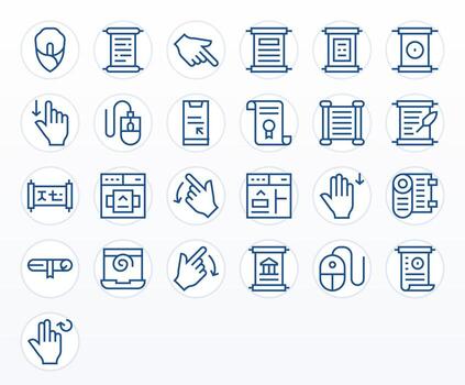 Desplazarse exhaustivo haz con 25 editable regular línea 64 x 64 íconos vector