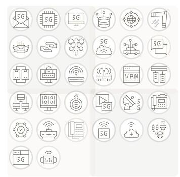 Data Transmission Icon Set with 32 Thin Line Retina Ready Display Perfect Graphics vector