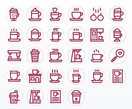 28 íconos para capuchino optimizado en monitor Perfecto retina Listo negrita línea resolución vector