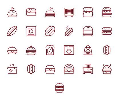 Sandwich Complete Package with 25 High Resolution Regular Line Pixel Optimized Icons vector