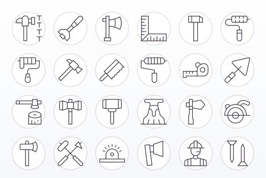carpintero 64 x 64 icono paquete con 24 Delgado línea píxel optimizado elementos vector