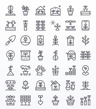 42 Icons for Sprout featuring 64x64 Grid Fitted Regular Line Graphics vector